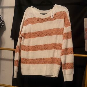Source Unknown Lace Knit Sweater - White and Tan
